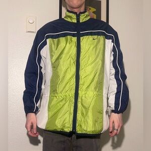 Vintage Nike Men's Colorblock Windbreaker Jacket in Lime Green, Navy & White